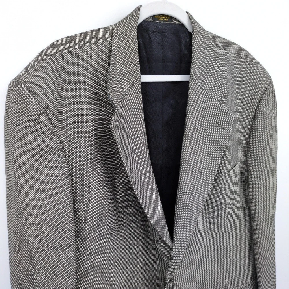 Oscar de la‎ Renta Men's 100% Wool Grey Herringbone 2-Button Blazer Jacket 48L
